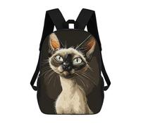 sinyumoney 17inch School Backpack for Girls Siamese Cat Caricature Backpack 3D Printed Boy School Backpack Casual Daypack Rucksack for Middle School Students