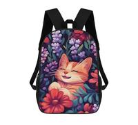 sinyumoney 17inch School Backpack for Girls Smiling Cat in Flowers Backpack 3D Printed Boy School Backpack Casual Daypack Rucksack for Middle School Students