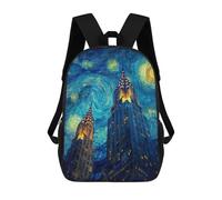 sinyumoney 17inch School Backpack for Girls Starry Night Cityscape Backpack 3D Printed Boy School Backpack Casual Daypack Rucksack for Middle School Students