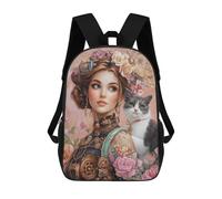 sinyumoney 17inch School Backpack for Girls Steampunk Cat And Floral Artwork Backpack 3D Printed Boy School Backpack Casual Daypack Rucksack for Middle School Students