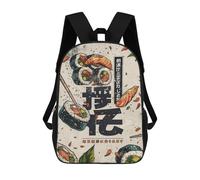 sinyumoney 17inch School Backpack for Girls Sushi And Go Japanese Vintage Backpack 3D Printed Boy School Backpack Casual Daypack Rucksack for Middle School Students