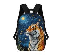 sinyumoney 17inch School Backpack for Girls Tiger Starry Night Backpack 3D Printed Boy School Backpack Casual Daypack Rucksack for Middle School Students