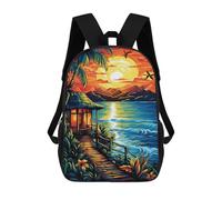 sinyumoney 17inch School Backpack for Girls Tropical Sunset Hut Scene Backpack 3D Printed Boy School Backpack Casual Daypack Rucksack for Middle School Students