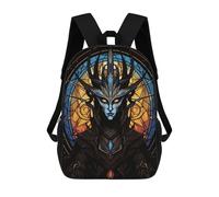 sinyumoney 17inch School Backpack for Girls Warlock Stained Glass Backpack 3D Printed Boy School Backpack Casual Daypack Rucksack for Middle School Students
