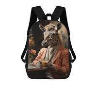sinyumoney 17inch School Backpack for Girls Zebra in Suit Drinking Juice Backpack 3D Printed Boy School Backpack Casual Daypack Rucksack for Middle School Students