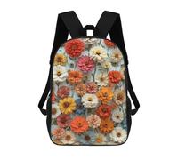sinyumoney 17inch School Backpack for Girls Zinnia Flowers Vintage Backpack 3D Printed Boy School Backpack Casual Daypack Rucksack for Middle School Students
