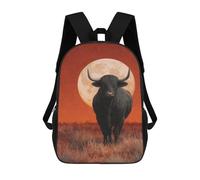 sinyumoney 17inch School Student Backpack Black Bull Under Full Moon Children's Backpacks Children's School Backpack 3D Printed Travel Rucksacks Boy School Bag