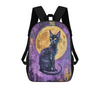 sinyumoney 17inch School Student Backpack Black Cat Moon Painting -1 Children's Backpacks Children's School Backpack 3D Printed Travel Rucksacks Boy School Bag