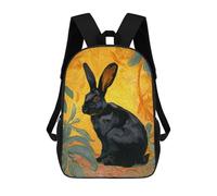 sinyumoney 17inch School Student Backpack Black Rabbit Painting Artwork Children's Backpacks Children's School Backpack 3D Printed Travel Rucksacks Boy School Bag