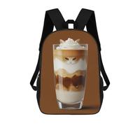 sinyumoney 17inch School Student Backpack Cat in A Latte Macchiato Coffee Cup Children's Backpacks Children's School Backpack 3D Printed Travel Rucksacks Boy School Bag