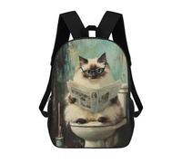 sinyumoney 17inch School Student Backpack Cat Reading Newspaper on Toilet Children's Backpacks Children's School Backpack 3D Printed Travel Rucksacks Boy School Bag