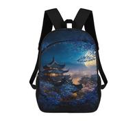 sinyumoney 17inch School Student Backpack Cherry Blossom Moonlit Pagoda -6 Children's Backpacks Children's School Backpack 3D Printed Travel Rucksacks Boy School Bag