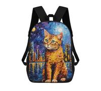 sinyumoney 17inch School Student Backpack City Cat Night Scene Children's Backpacks Children's School Backpack 3D Printed Travel Rucksacks Boy School Bag
