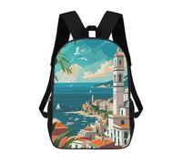 sinyumoney 17inch School Student Backpack Coastal Mediterranean Children's Backpacks Children's School Backpack 3D Printed Travel Rucksacks Boy School Bag