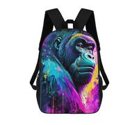 sinyumoney 17inch School Student Backpack Colorful Gorilla Portrait Art Print Children's Backpacks Children's School Backpack 3D Printed Travel Rucksacks Boy School Bag