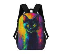 sinyumoney 17inch School Student Backpack Colorful Neon Cat Art Print Children's Backpacks Children's School Backpack 3D Printed Travel Rucksacks Boy School Bag