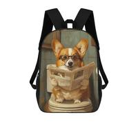 sinyumoney 17inch School Student Backpack Corgi Reading Newspaper on Toilet-2 Children's Backpacks Children's School Backpack 3D Printed Travel Rucksacks Boy School Bag