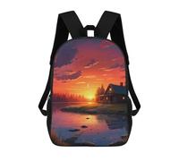 sinyumoney 17inch School Student Backpack Cozy Cabin Sunset Reflections Children's Backpacks Children's School Backpack 3D Printed Travel Rucksacks Boy School Bag