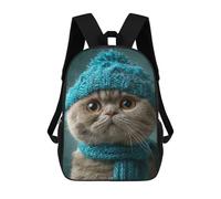 sinyumoney 17inch School Student Backpack Cute Cat in Blue Hat-1 Children's Backpacks Children's School Backpack 3D Printed Travel Rucksacks Boy School Bag