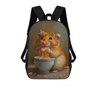 sinyumoney 17inch School Student Backpack Cute Hamster Eating Ramen Children's Backpacks Children's School Backpack 3D Printed Travel Rucksacks Boy School Bag