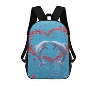 sinyumoney 17inch School Student Backpack Dolphins Heart-Shaped Petals Ocean Children's Backpacks Children's School Backpack 3D Printed Travel Rucksacks Boy School Bag