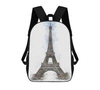 sinyumoney 17inch School Student Backpack Eiffel Tower Children's Backpacks Children's School Backpack 3D Printed Travel Rucksacks Boy School Bag