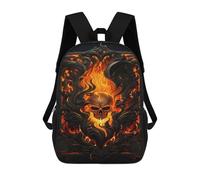sinyumoney 17inch School Student Backpack Flaming Skull Artwork -1 Children's Backpacks Children's School Backpack 3D Printed Travel Rucksacks Boy School Bag