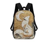 sinyumoney 17inch School Student Backpack Fox Under Crescent Moon Children's Backpacks Children's School Backpack 3D Printed Travel Rucksacks Boy School Bag