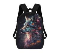 sinyumoney 17inch School Student Backpack Galactic Wolf with Flowers Children's Backpacks Children's School Backpack 3D Printed Travel Rucksacks Boy School Bag