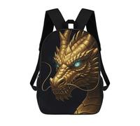 sinyumoney 17inch School Student Backpack Golden Dragon Head with Blue Eyes Children's Backpacks Children's School Backpack 3D Printed Travel Rucksacks Boy School Bag