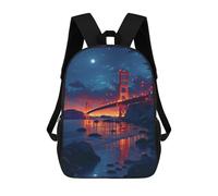 sinyumoney 17inch School Student Backpack Golden Gate Bridge Night Lights Children's Backpacks Children's School Backpack 3D Printed Travel Rucksacks Boy School Bag