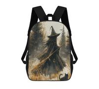 sinyumoney 17inch School Student Backpack Halloween Witch with Black Cat Children's Backpacks Children's School Backpack 3D Printed Travel Rucksacks Boy School Bag