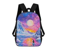 sinyumoney 17inch School Student Backpack Lonely Penguin Sunset Children's Backpacks Children's School Backpack 3D Printed Travel Rucksacks Boy School Bag