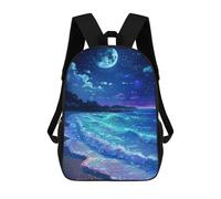 sinyumoney 17inch School Student Backpack Magical Night Beach Scene Children's Backpacks Children's School Backpack 3D Printed Travel Rucksacks Boy School Bag