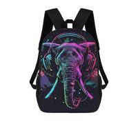 sinyumoney 17inch School Student Backpack Neon Elephant Headphones Art Print -1 Children's Backpacks Children's School Backpack 3D Printed Travel Rucksacks Boy School Bag