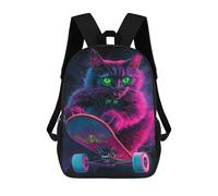 sinyumoney 17inch School Student Backpack Neon Skateboarding Cat Art Print-6 Children's Backpacks Children's School Backpack 3D Printed Travel Rucksacks Boy School Bag