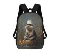 sinyumoney 17inch School Student Backpack Otter with Bucket Hat Children's Backpacks Children's School Backpack 3D Printed Travel Rucksacks Boy School Bag