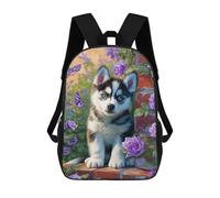 sinyumoney 17inch School Student Backpack Painted Husky with Flowers -1 Children's Backpacks Children's School Backpack 3D Printed Travel Rucksacks Boy School Bag