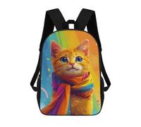 sinyumoney 17inch School Student Backpack Rainbow Cat Scarf Art Print-1 Children's Backpacks Children's School Backpack 3D Printed Travel Rucksacks Boy School Bag