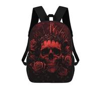 sinyumoney 17inch School Student Backpack Red Skull with Crown And Roses Children's Backpacks Children's School Backpack 3D Printed Travel Rucksacks Boy School Bag