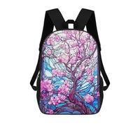 sinyumoney 17inch School Student Backpack Stained Glass Cherry Blossom Children's Backpacks Children's School Backpack 3D Printed Travel Rucksacks Boy School Bag