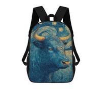sinyumoney 17inch School Student Backpack Starry Night Bull Painting Children's Backpacks Children's School Backpack 3D Printed Travel Rucksacks Boy School Bag