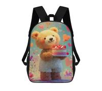sinyumoney 17inch School Student Backpack Teddy Bear Holding Cake Children's Backpacks Children's School Backpack 3D Printed Travel Rucksacks Boy School Bag
