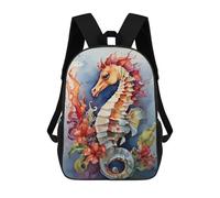 sinyumoney 17inch School Student Backpack Watercolor Seahorse Children's Backpacks Children's School Backpack 3D Printed Travel Rucksacks Boy School Bag