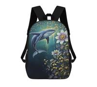 sinyumoney 17inch School Student Backpack Whale And Flowers Underwater Scene Children's Backpacks Children's School Backpack 3D Printed Travel Rucksacks Boy School Bag
