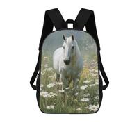 sinyumoney 17inch School Student Backpack White Horse in Daisy Field-2 Children's Backpacks Children's School Backpack 3D Printed Travel Rucksacks Boy School Bag