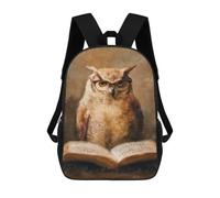 sinyumoney 17inch School Student Backpack Wisdom in Glasses Owl Reading Children's Backpacks Children's School Backpack 3D Printed Travel Rucksacks Boy School Bag