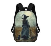 sinyumoney 17inch School Student Backpack Witch with Black Cat in Moonlit Field Children's Backpacks Children's School Backpack 3D Printed Travel Rucksacks Boy School Bag