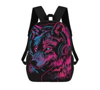 sinyumoney 17inch School Student Backpack Wolf Headphones Neon Art Print-4 Children's Backpacks Children's School Backpack 3D Printed Travel Rucksacks Boy School Bag