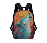 sinyumoney 17inch School Student Backpack Wolf Howling at Moon Painting -1 Children's Backpacks Children's School Backpack 3D Printed Travel Rucksacks Boy School Bag